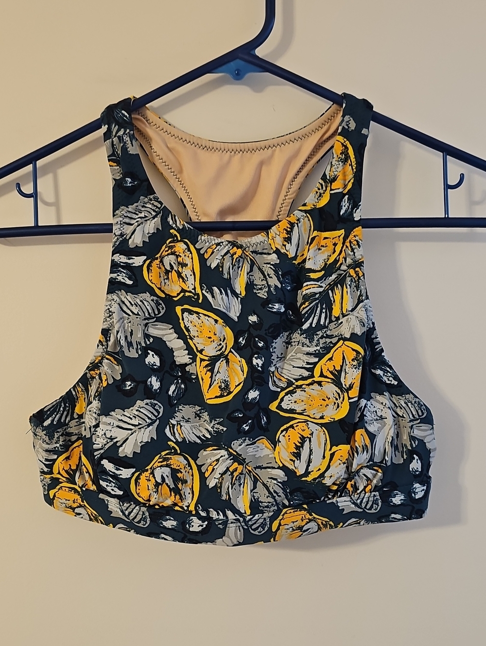 Garnet Hill Swim Top Green Gold Racerback Floral Size 4